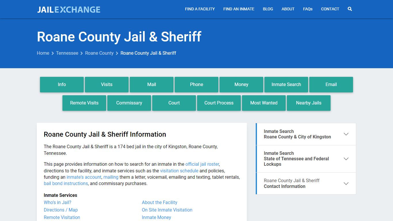Roane County Jail & Sheriff, TN Inmate Search, Information